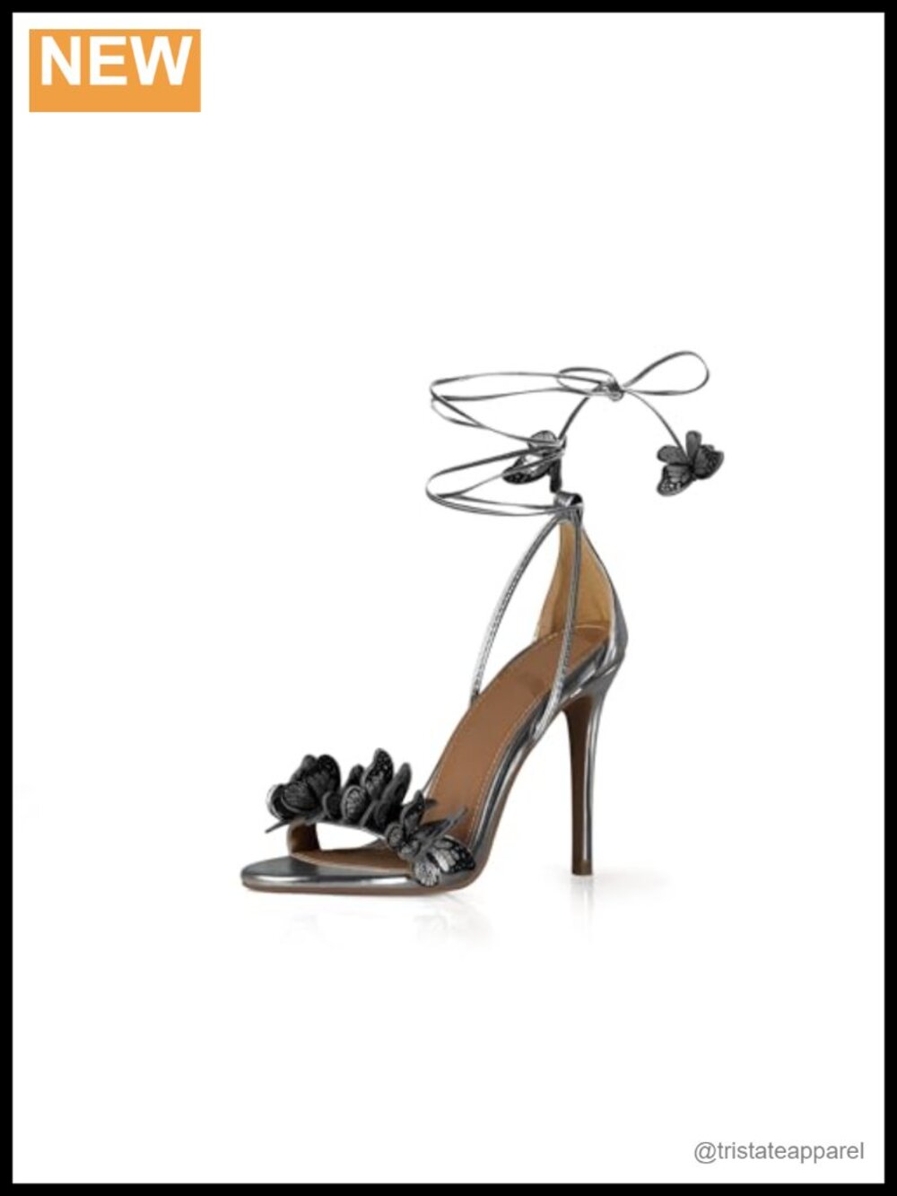 Women Stiletto High Heel Lace Up Sandals Butterfly Decor Summer Dress Shoes